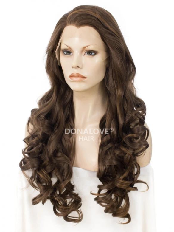 Braun Lange Wellige Synthetische Lace Front Perücke SNY209