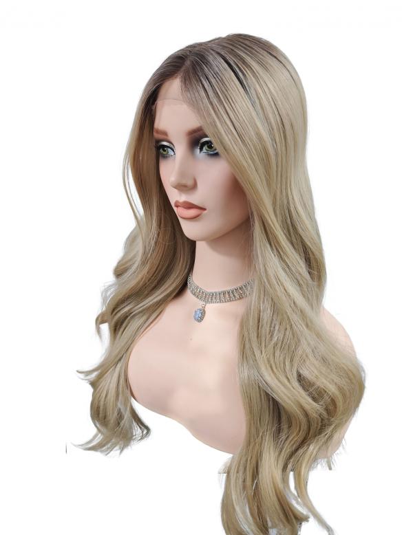 65 cm Lange Goldene Wellenperücke – Traumhaft fließende Synthetikhaare für glamourösen Look DLP060