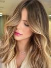 Echthaarperücke hellbraun mit champagnerblonden Highlights – natürliches Finish EH039