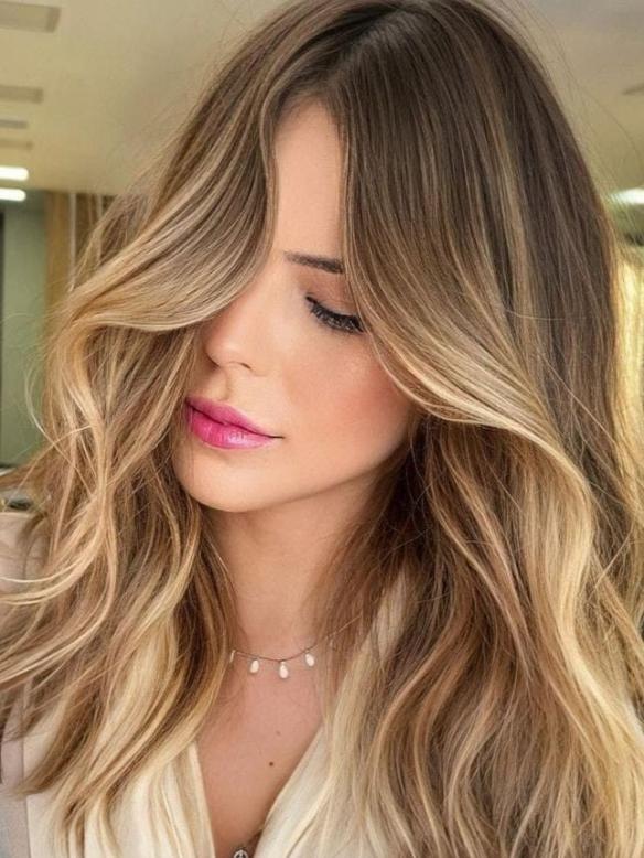 Echthaarperücke hellbraun mit champagnerblonden Highlights – natürliches Finish EH039
