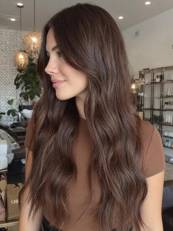 Luxuriöse Schokoladenbrau Wave Perücke Zeitlos Elegant 100% Echthaar EH065