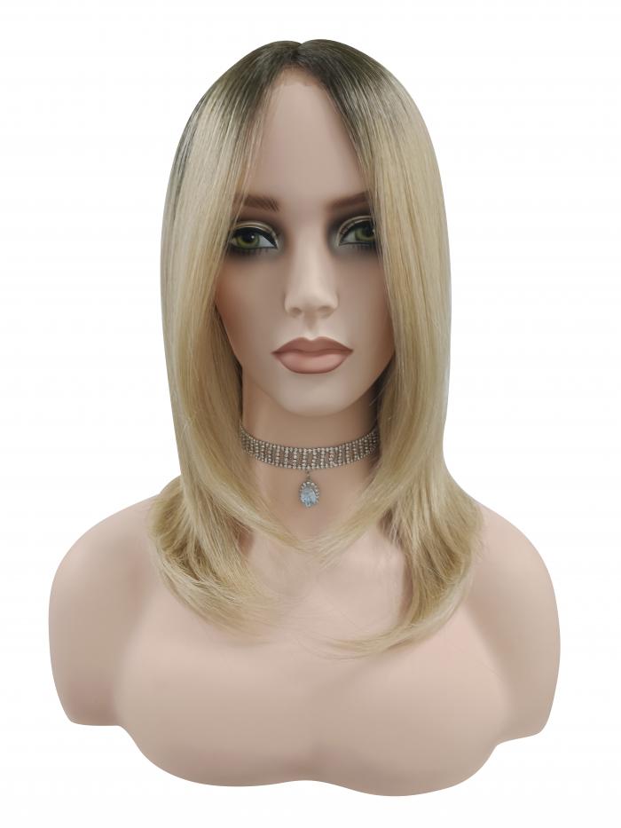Elegante Blonde Ombre glatte Synthetische Perücke(Lace Part) DLP007