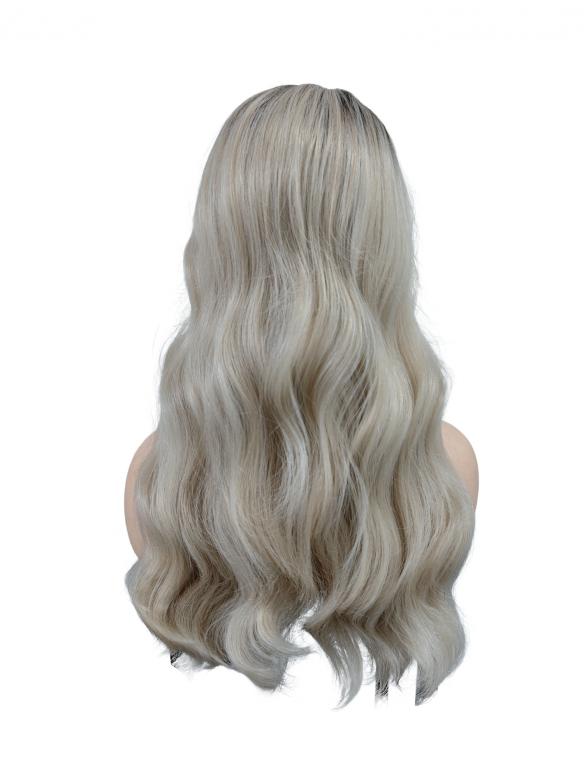 Extra lange Kunsthaarperücke in Platinblond mit Großen Wellen (Lace Front) DLP065
