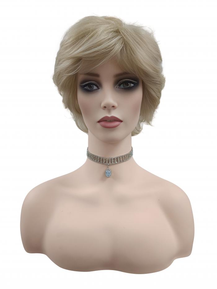 Mode Blonde gemischte Lagen gewellte Synthetische Perücke (Basis Kappe) DBK006