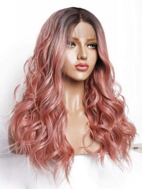 Braun nach Rosa Lange Wellige Synthetische Lace Front Perücke SNY148