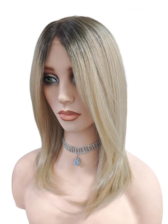 Elegante glatte synthetische Perücke mit schwarzem Ansatz und blondem Haar (Lace Part) DLP007