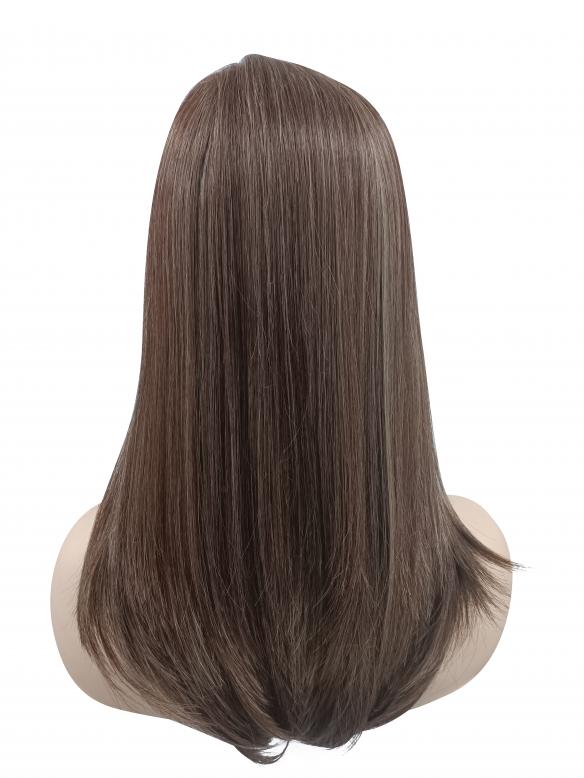 Hübsche mittellange hellbraunrote mit Ingwerblond glatte Synthetsiche Perücke (Lace Part) DLP009