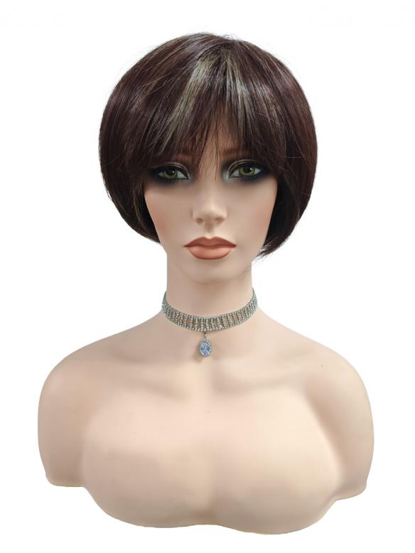 Stilvolles Burgunderrot mit blonden Highlights Synthetische Perücke (Basis Kappe) DBK005