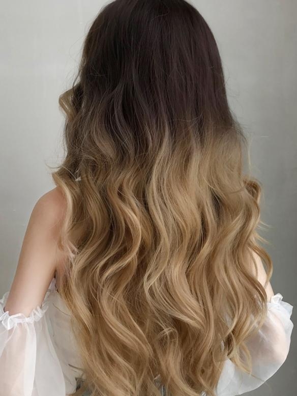 Blond Lange Wellige Sythetische Gewebted Netzkappe Perücke LG055