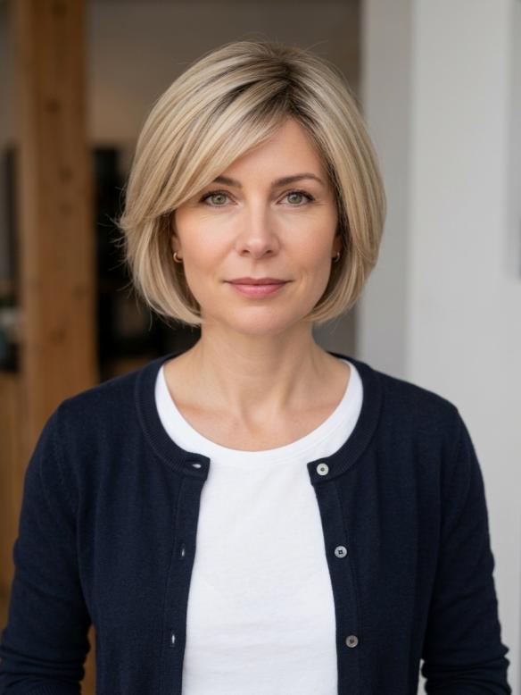 Kurze Kunsthaarperücke mit Ombre in Schwarz und Dunkelsandblond (Standard Kappe) DBK018