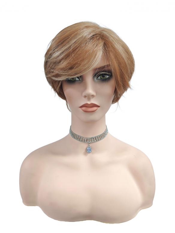 Synthetische Perücke in dunklem Kupferrot (Basis Kappe) DBK008