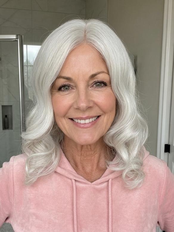 Elegante Kunsthaarperücke – Platinblond mit welligem Haar (Lace Front) DLP044
