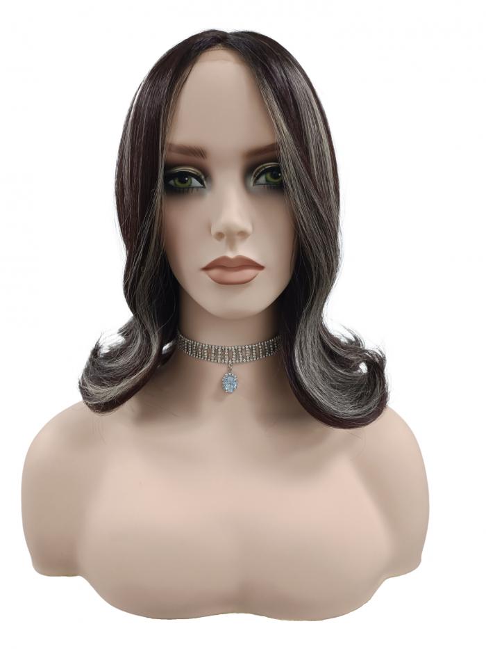 Auburn mit kühlen Platinblonden Highlights Locken Synthetische Perücke (Lace Part) DLP006