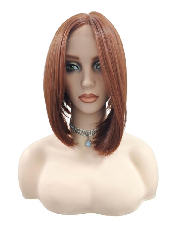 Seidige glatte rote synthetische Perücke mit vorne längeren Seitenpartien (Lace Part) DLP035