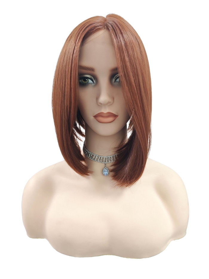 Synthetische Perücke aus seidigem glattem Haar in Rot mit längeren Seitenpartien und kürzerem Hinterkopf (Lace Part) DLP035