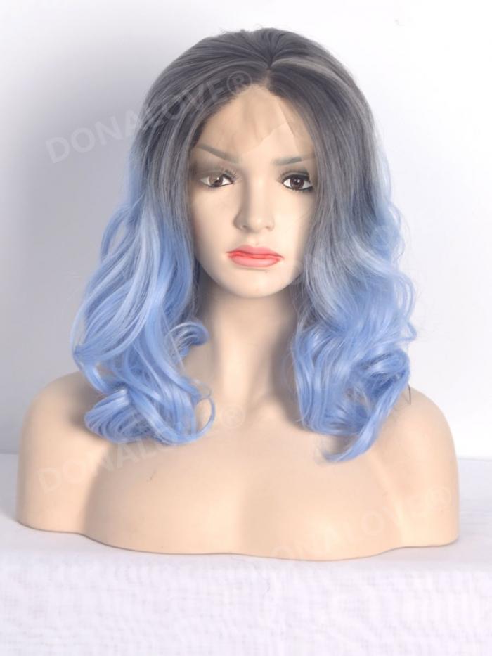 Schwarz-nach-Blau Schulterlänge Wellige Synthetische Lace Front Perücke-SNY106