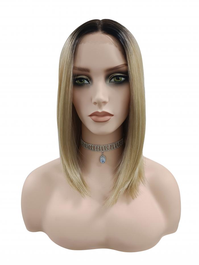 Blond Ombre Schulterlänge Synthetische Perücke (Lace Part) DLP004