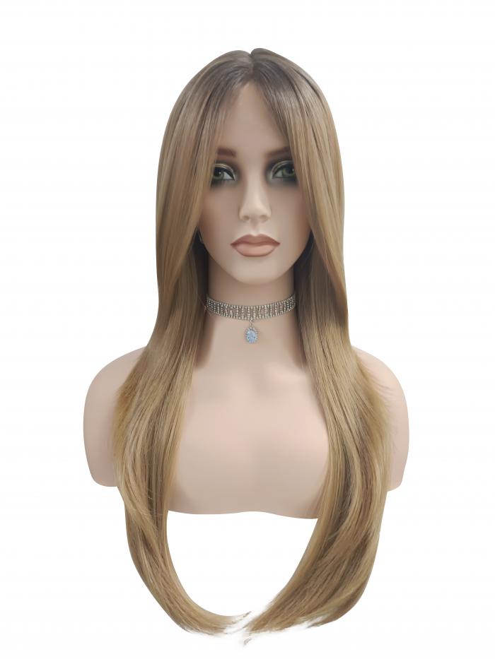 Seidige honigblonde lange synthetische Perücke (Lace Part) DLP030