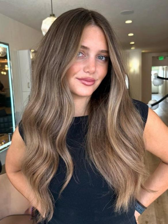 Echthaar Braun Balayage Lange Wellige Perücke Zeitloser Klassiker Natürliche Echthaarperücke EH064