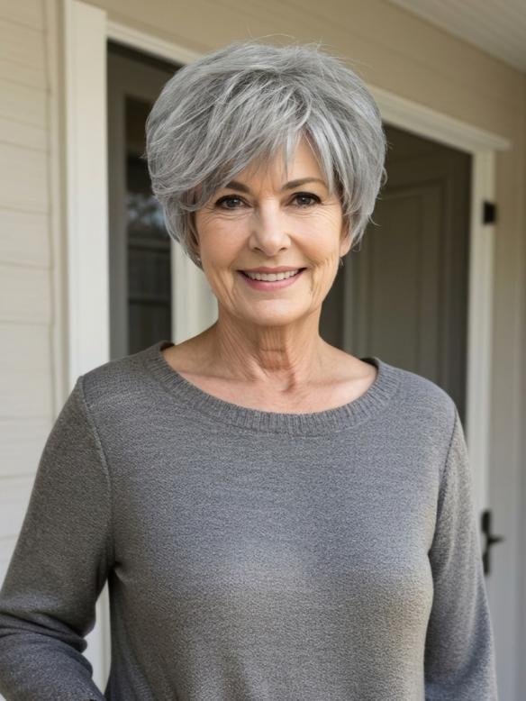 Kurz geschnittene Kunsthaarperücke in Gemischtem Silberweiß und Perlplatinblond (Standard Kappe) DBK010