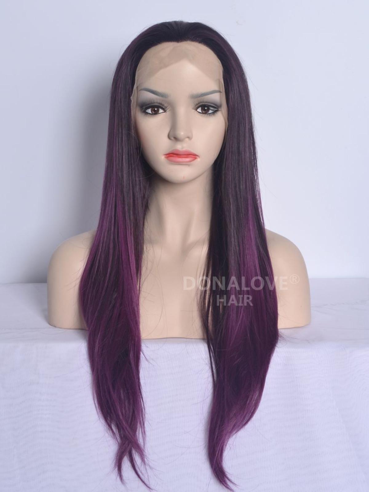 Schwarz Ombre Lila Huftlange Gerade Synthetische Lace Front Perucke Sny021 Synthetic Wigs Donalovehair