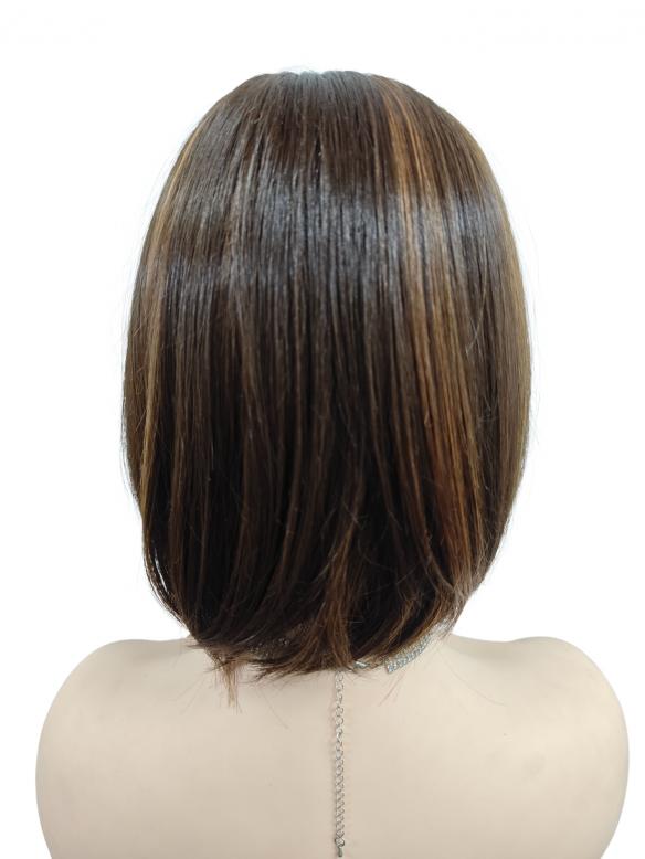 Elegante mittelbraune mit goldenen Strähnen Synthetische Perücke (MONO TOP) DMT005