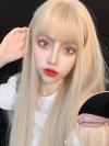 Blonde Lange Glatte Sythetische Gewebted Netzkappe Perücke LG411