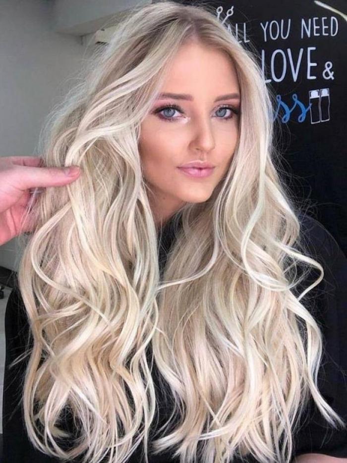 Blond Ombre Lang Wellig Echthaar Perücke HH137