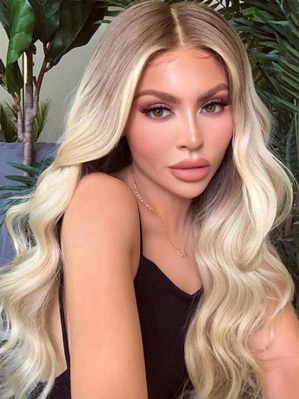 Blond Ombre Lang Wellig Echthaar Perücke HH136