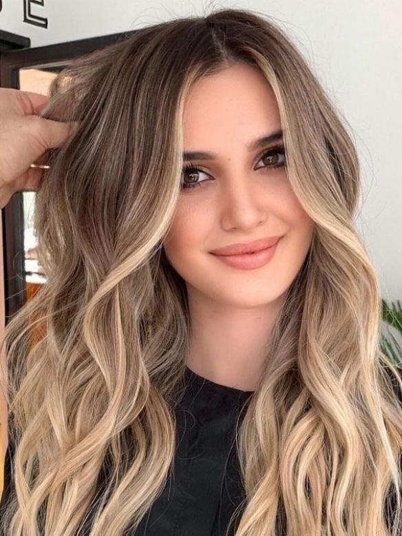 Gewellte Echthaarperücke Schwarz Pale-Aschblond Verlauf EH007