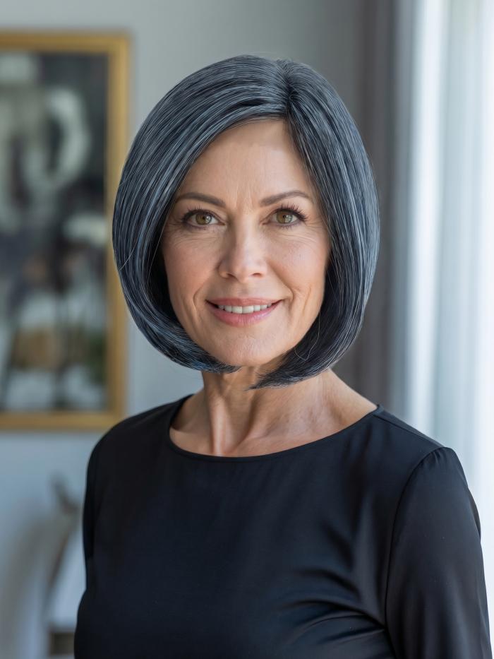 Bob-Schnitt Kunsthaarperücke – Schwarz-Weiß-Grau (Lace Front) DLP048