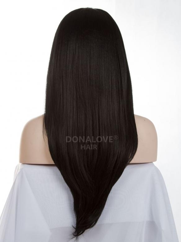 Natürlich Schwarz Hüftlänge Gerade Synthetische Lace Perücke-SNY019