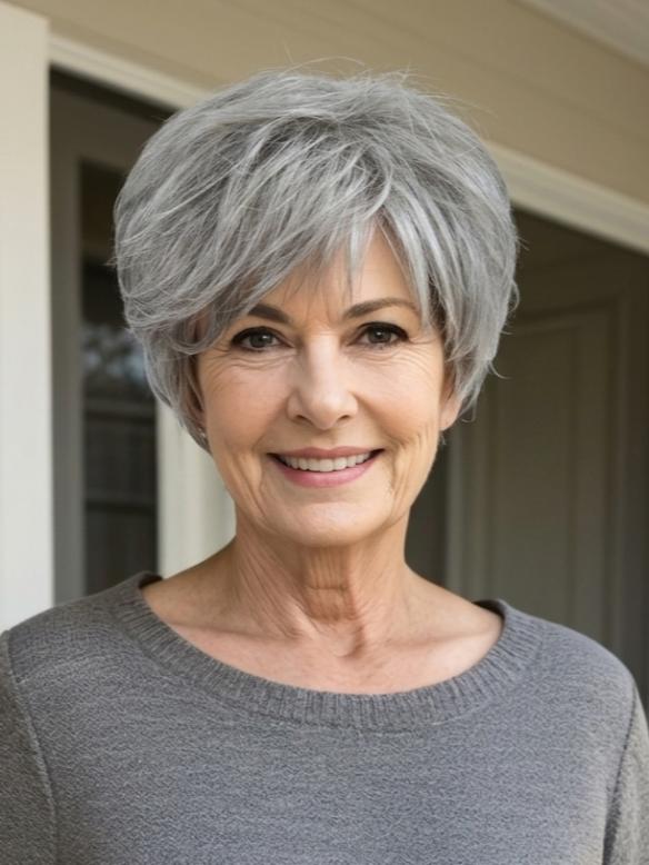 Kurz geschnittene Kunsthaarperücke in Gemischtem Silberweiß und Perlplatinblond (Basic Cap) DBK010