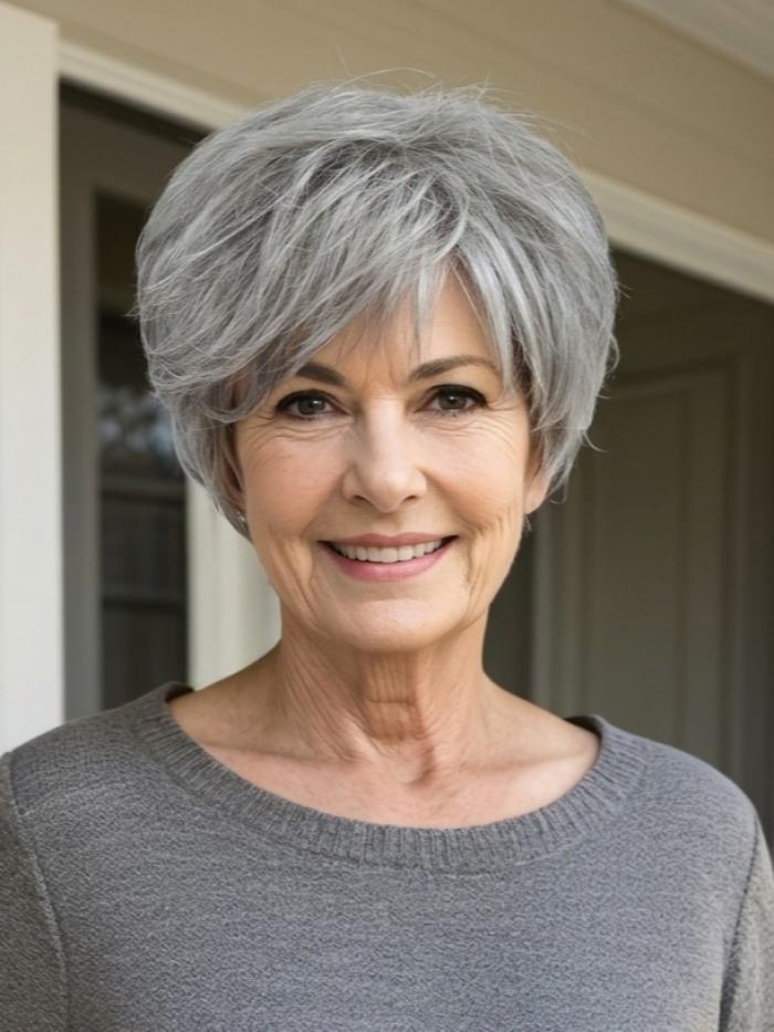 Kurz geschnittene Kunsthaarperücke in Gemischtem Silberweiß und Perlplatinblond (Basic Cap) DBK010