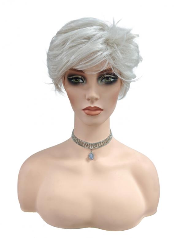 Coole silbergraue kurze synthetische Perücke (Basis Kappe)DBK015