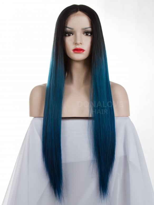 Schwarz Ombre Blau Lange Synthetische Lace Front Perücke SNY080