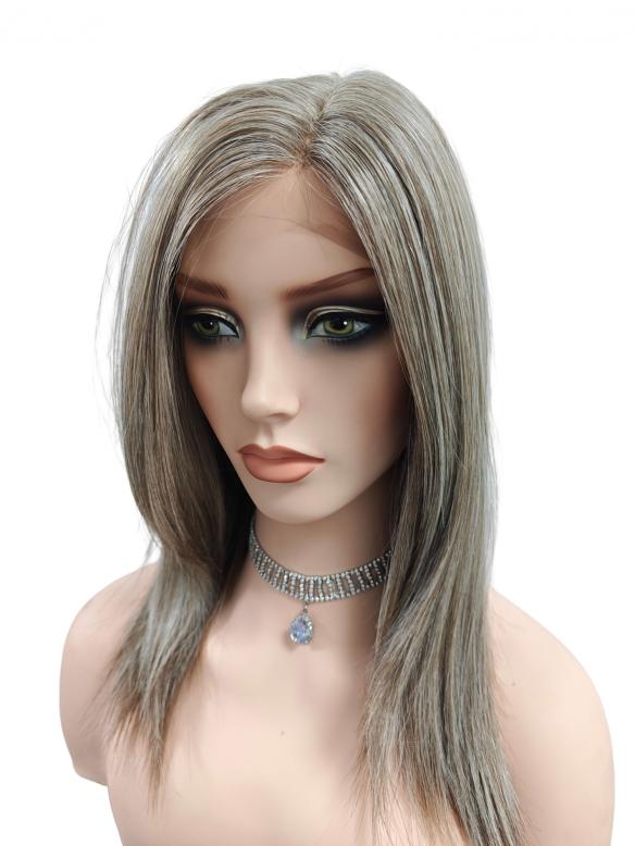 Synthetische Perücke in silbergrau und hellblond (Lace Part) DLP027