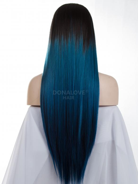 Schwarz Ombre Blau Lange Synthetische Lace Front Perücke SNY080
