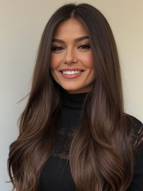 Gewellte Echthaarperücke in Schwarz EH012