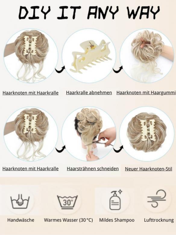  Lockiges Dutt-Haarteil mit Haarkralle – Voluminöser Messy Bun Look HE003