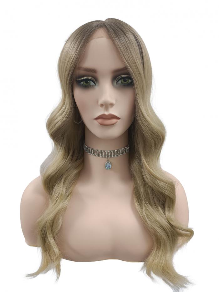 Exquisite Dunkel-Honigblonde Ombre lange Gewellte Synthetisch Perücke (Lace Part) DLP028
