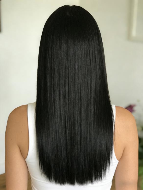 100% Remy Glatze Echthaar Perücke in Schwarz EH047