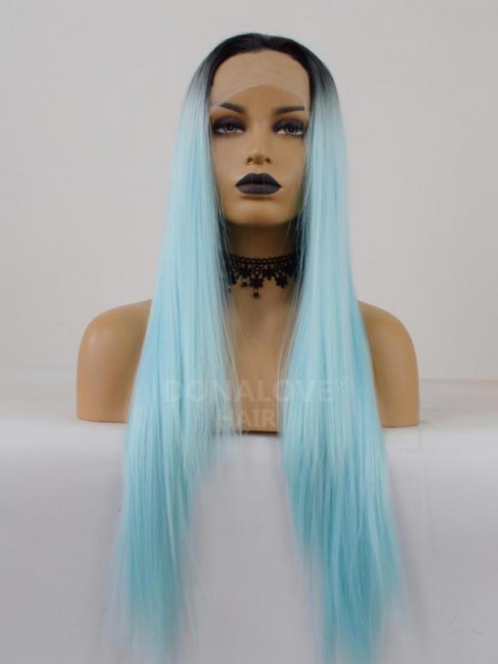 Blau-Ombre Lange Glatte Synthetische Lace Front Perücke SNY286