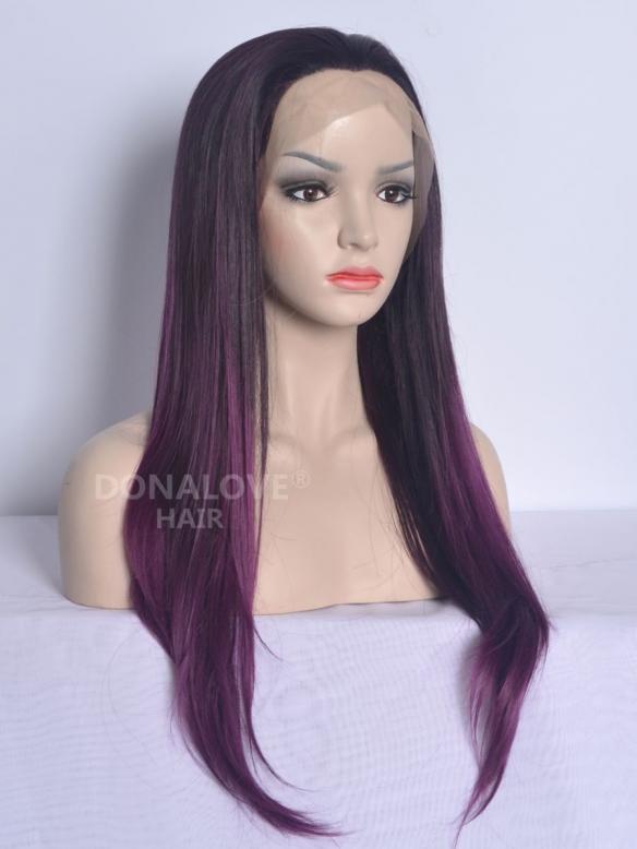 Schwarz ombre lila Hüftlänge Gerade Synthetische Lace Perücke-SNY021