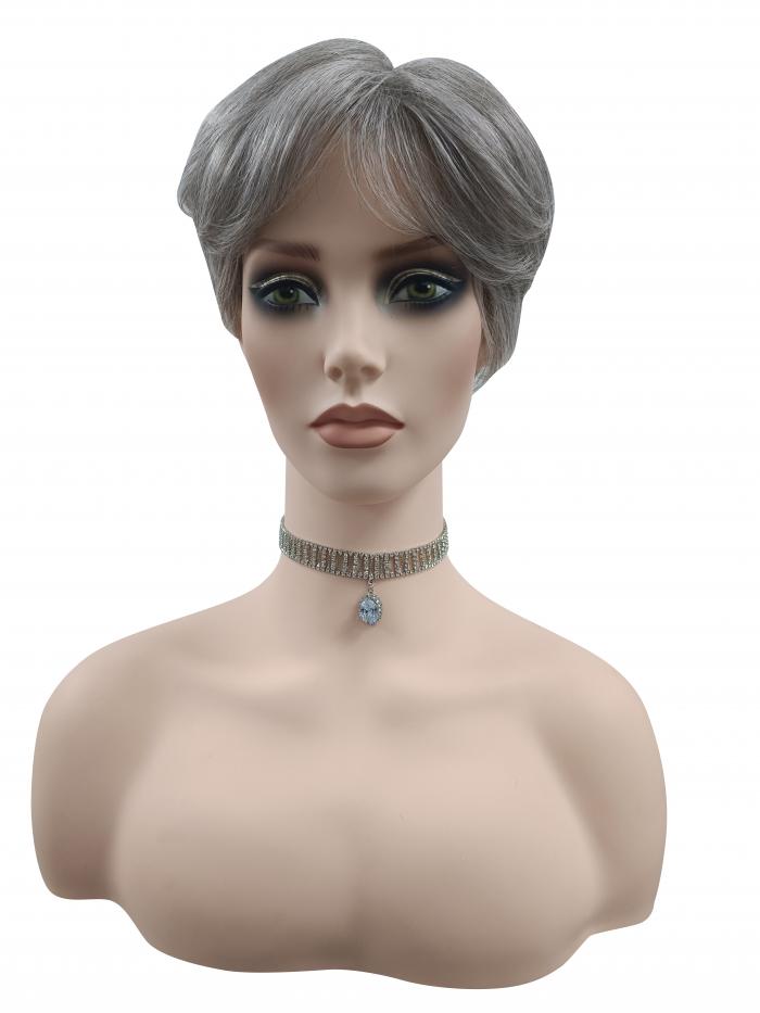 Silber Weiß und Pearl Platinum Blonde gemischte kurz geschnittene Synthetik Perücke (Basis Kappe) DBK010