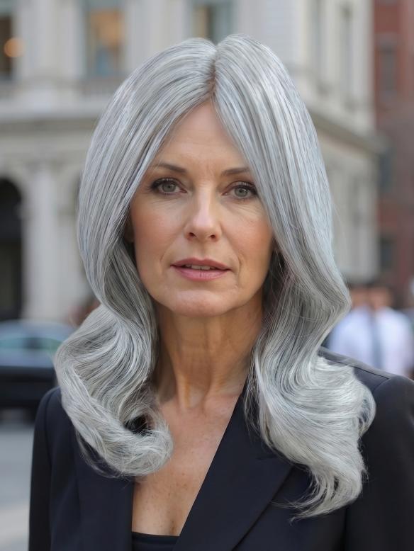 Gewellte Kunsthaarperücke – Grau-Weißblond (Lace Front) DLP046