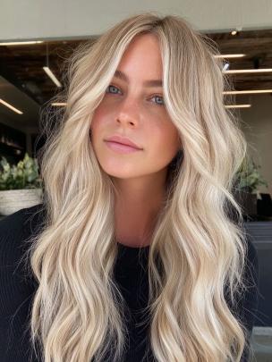 Gewellte Echthaar Perücke in Blond Ombre mit Highlights EH021