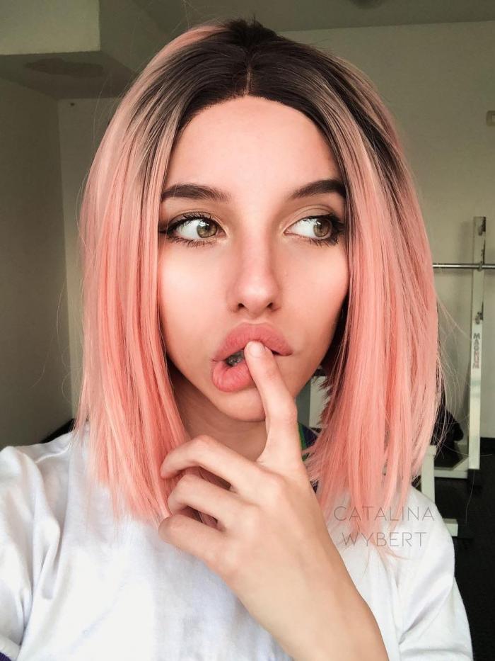 Kylie Jenner Inspirierte Rosa Kurz Bob Synthetische Lace Front Perücke-SNY113