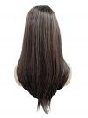 Superlange Perücke in Kastanienbraun mit zwei goldblonden Akzentsträhnen an der Stirn (Lace Part) DLP041