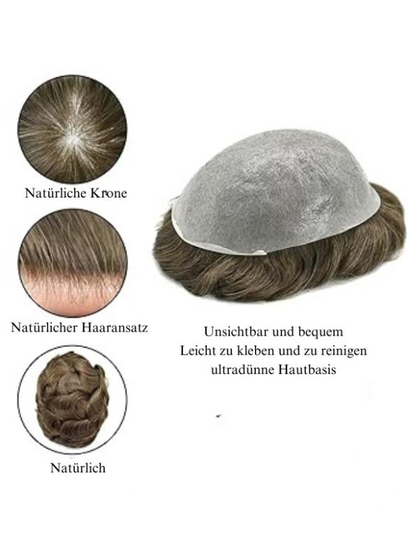 Hellbraun Voll-PU 100% Echthaar Toupee DTP005